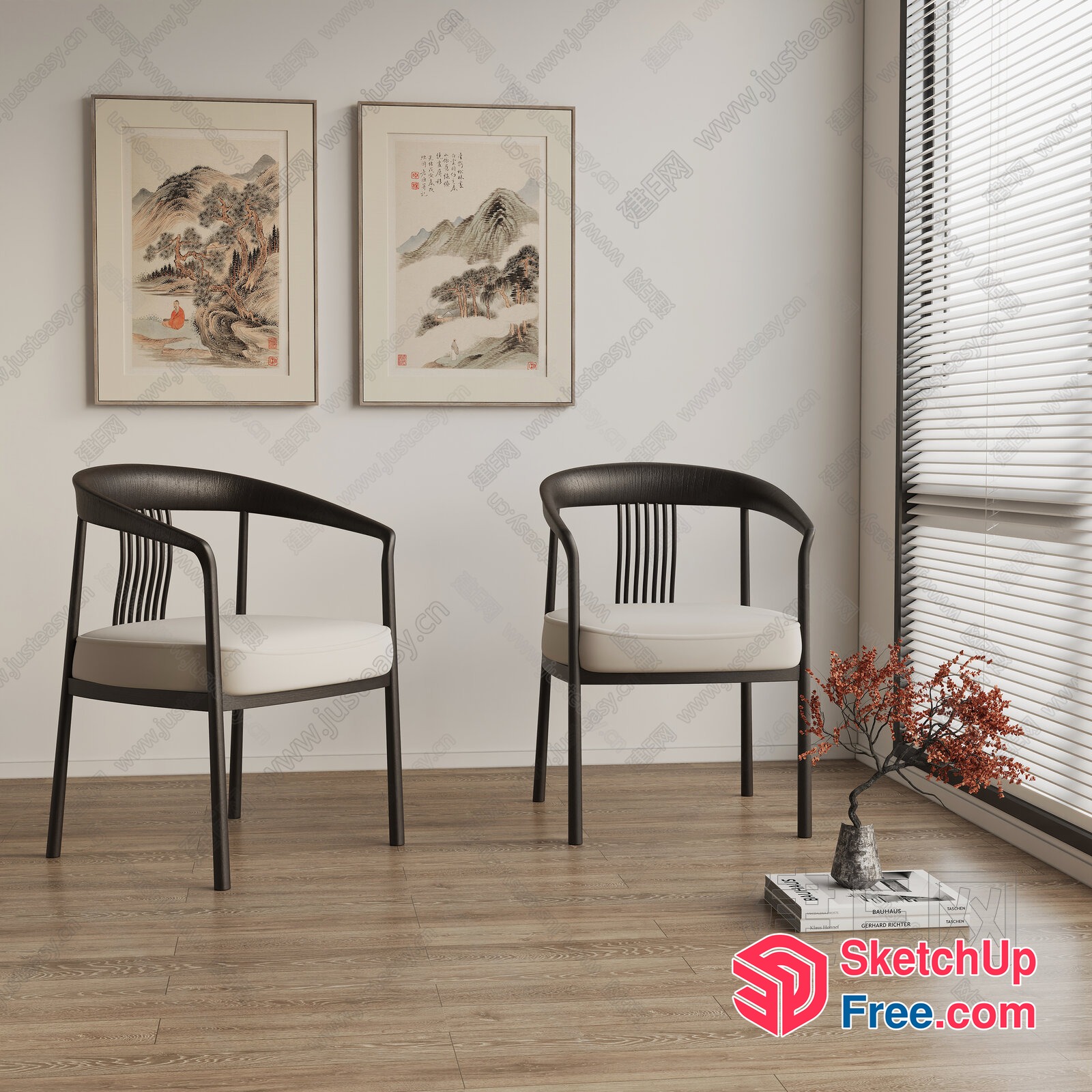 Elegant Asian-Inspired Chairs In Minimalist Setting 3D SketchUp File