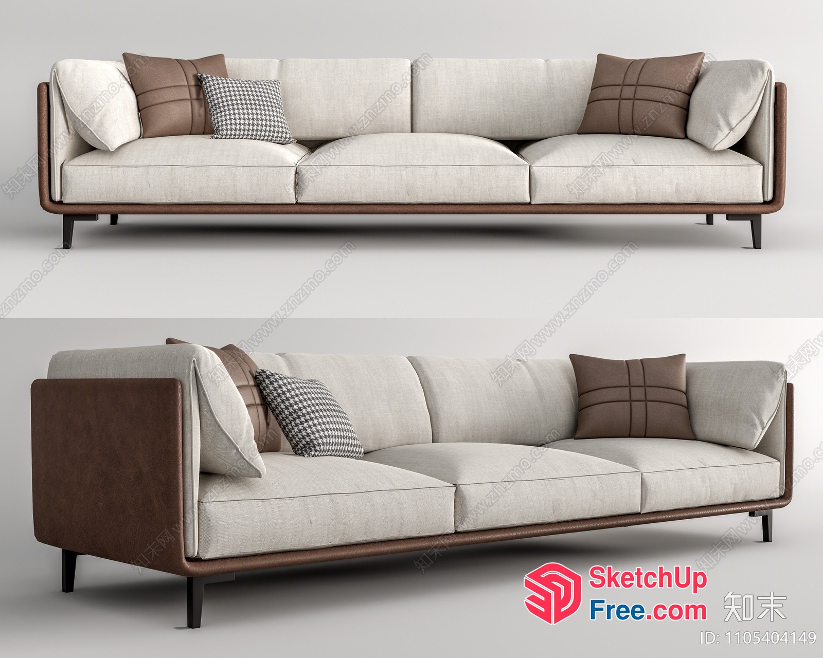Minimalist Style Sofa With Creamy And Brown Pillows 3D SketchUp File