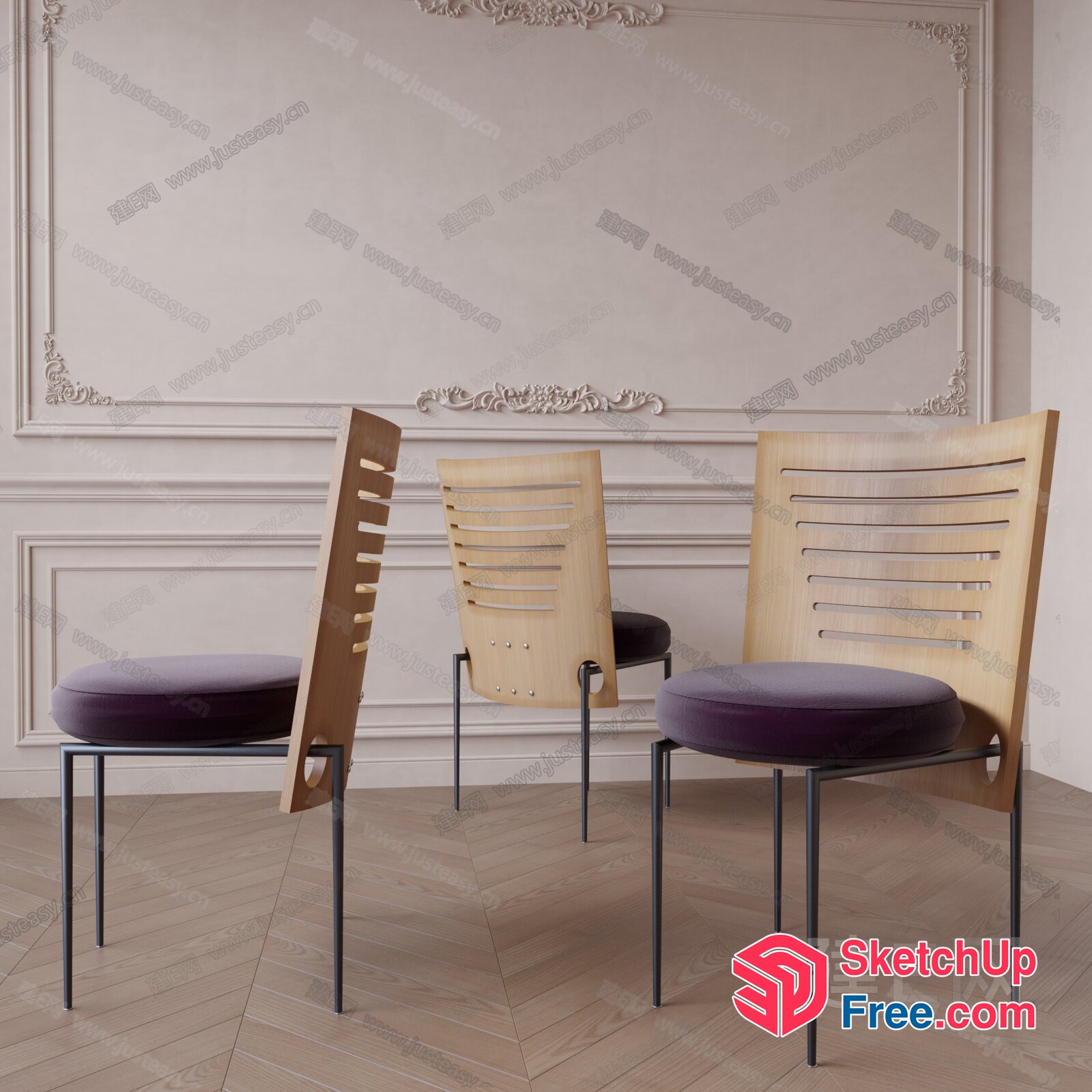Elegant Dining Chairs With Wood And Metal Accents 3D SketchUp File