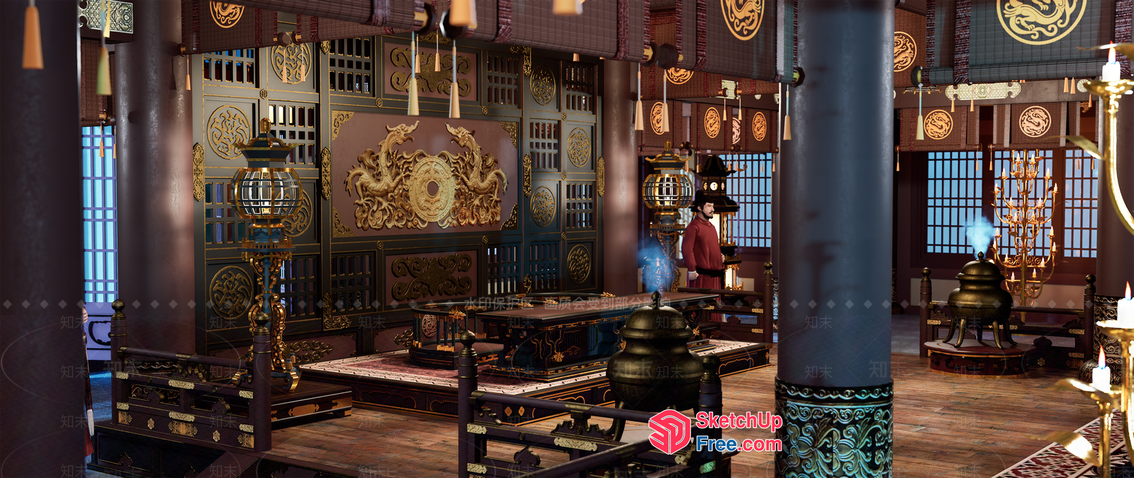 Ornate Chinese-Inspired Room With Intricate Details 3D SketchUp File