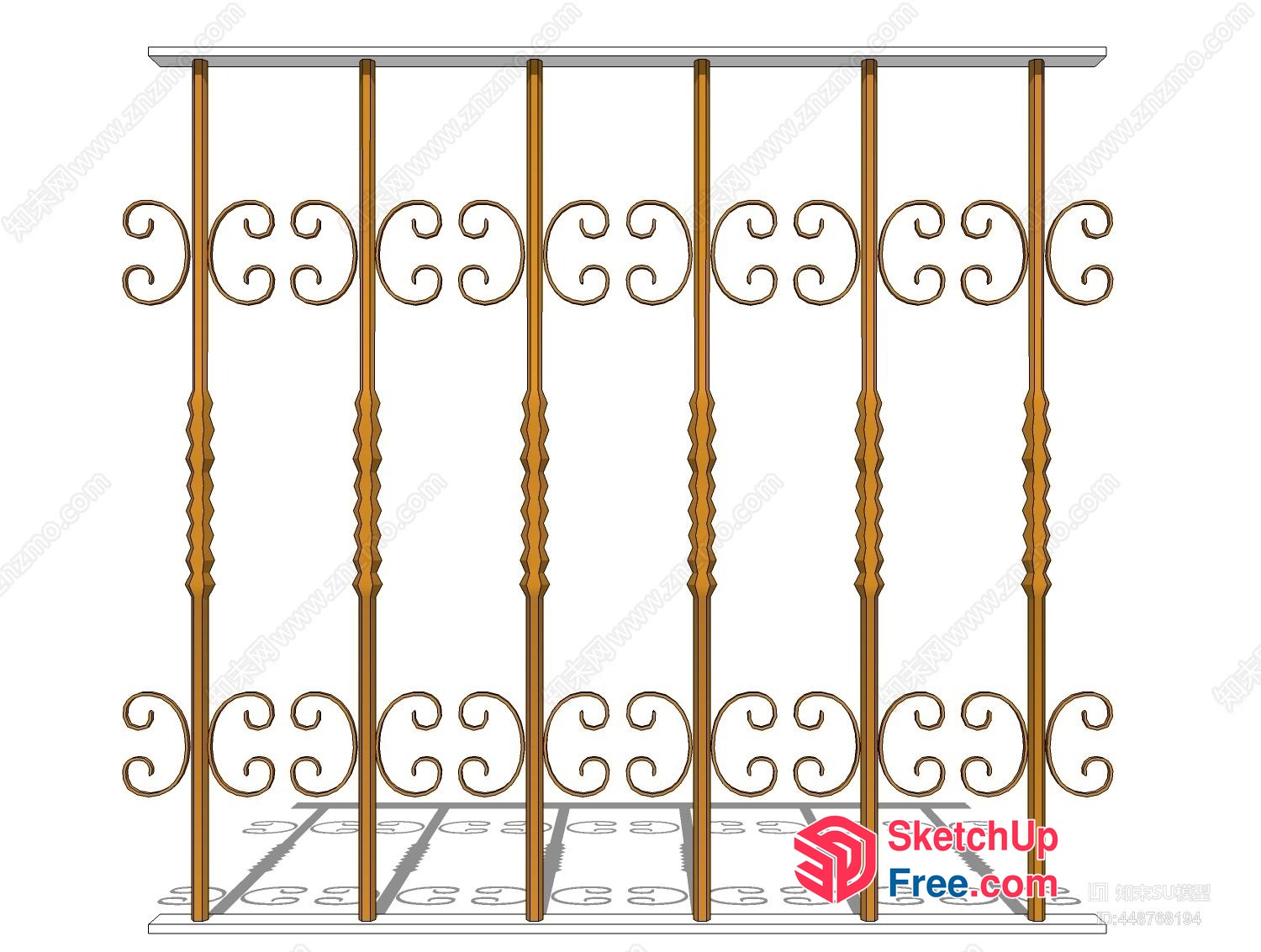Ornate Gold Metal Railing Design 3D SketchUp File
