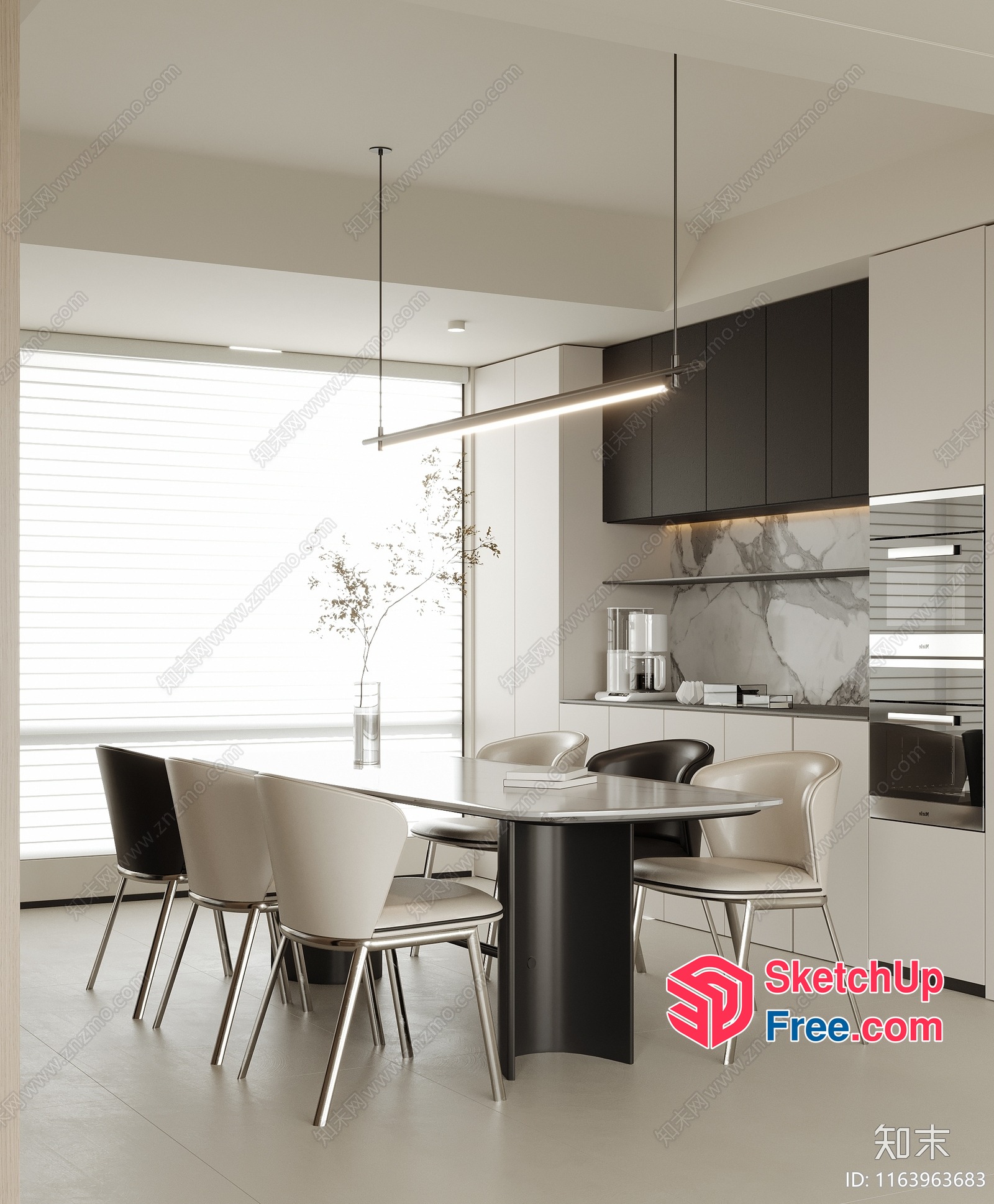 Modern Minimalist Dining Room With Large Window 3D SketchUp File