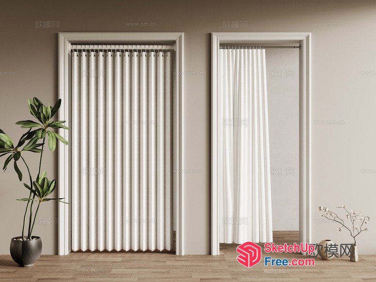 White Curtains And Plants Interior 3D SketchUp File