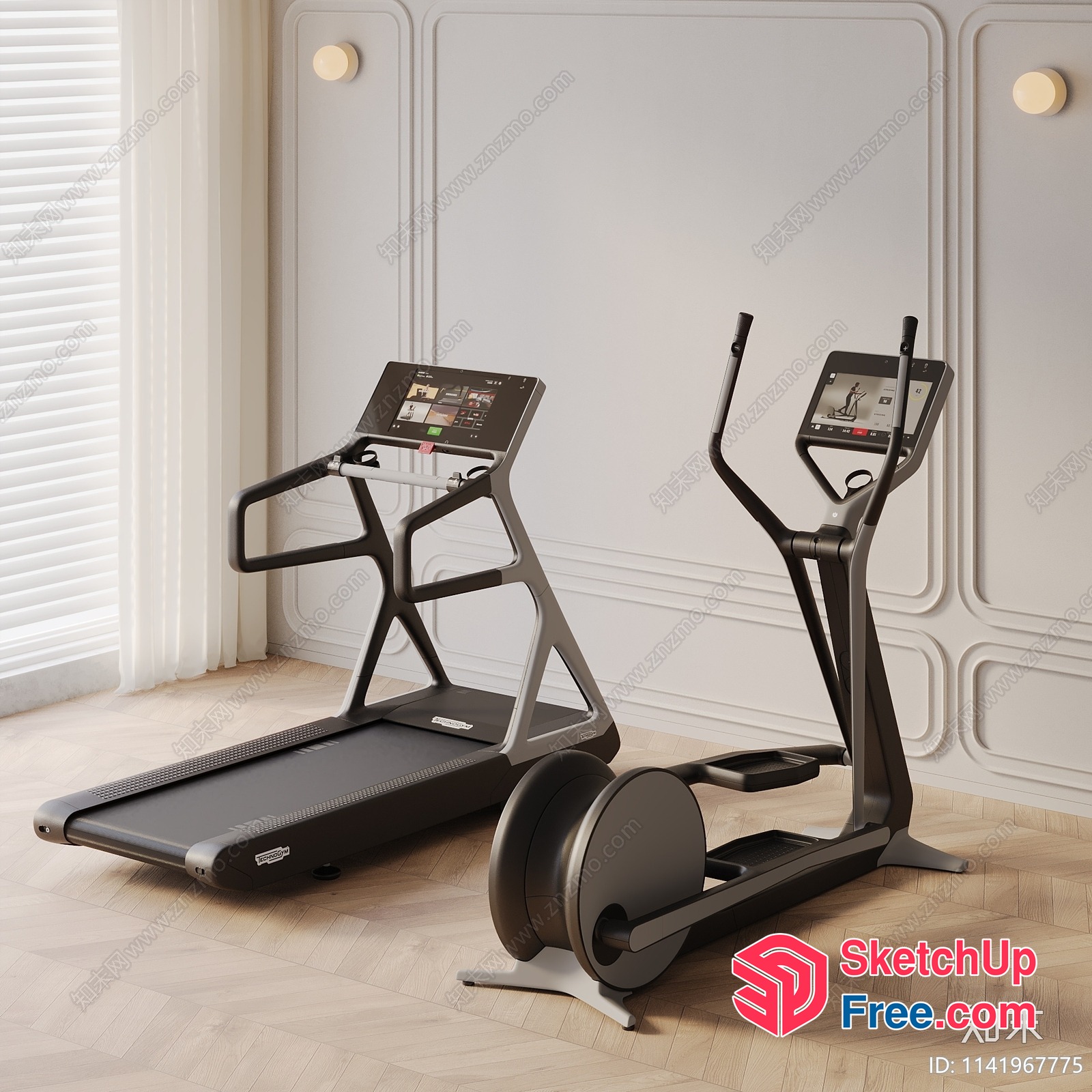 Modern Fitness Room With Treadmill And Elliptical Machine 3D SketchUp File