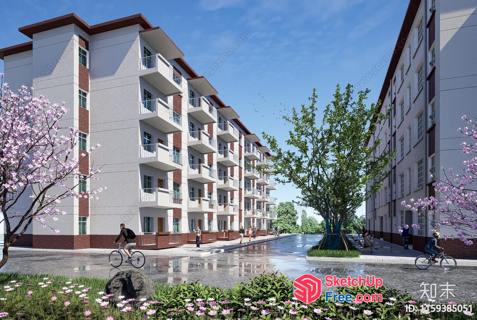 Residential Building With Balconies And Street View 3D SketchUp File