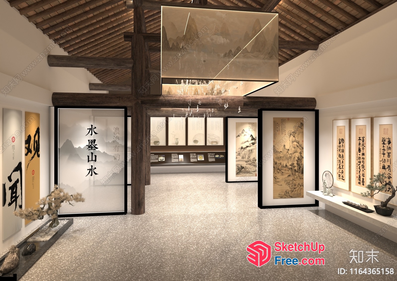 Asian-Inspired Art Gallery Interior 3D SketchUp File