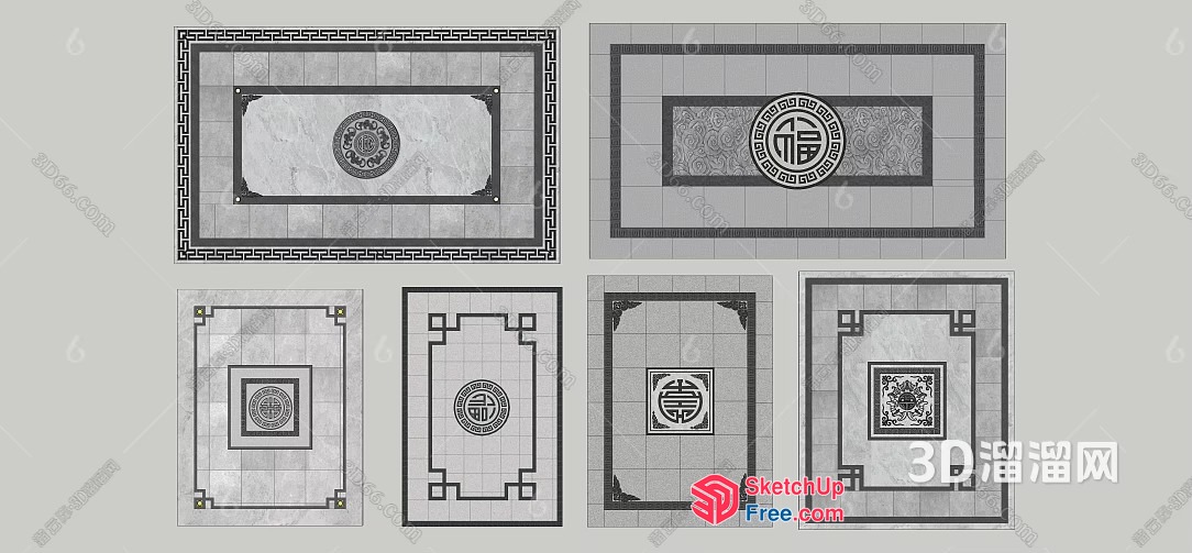 Traditional Asian-Inspired Decorative Tile Designs 3D SketchUp File