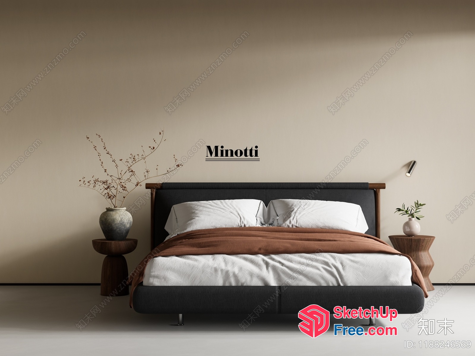 Modern Minotti Bed And Side Tables 3D SketchUp File
