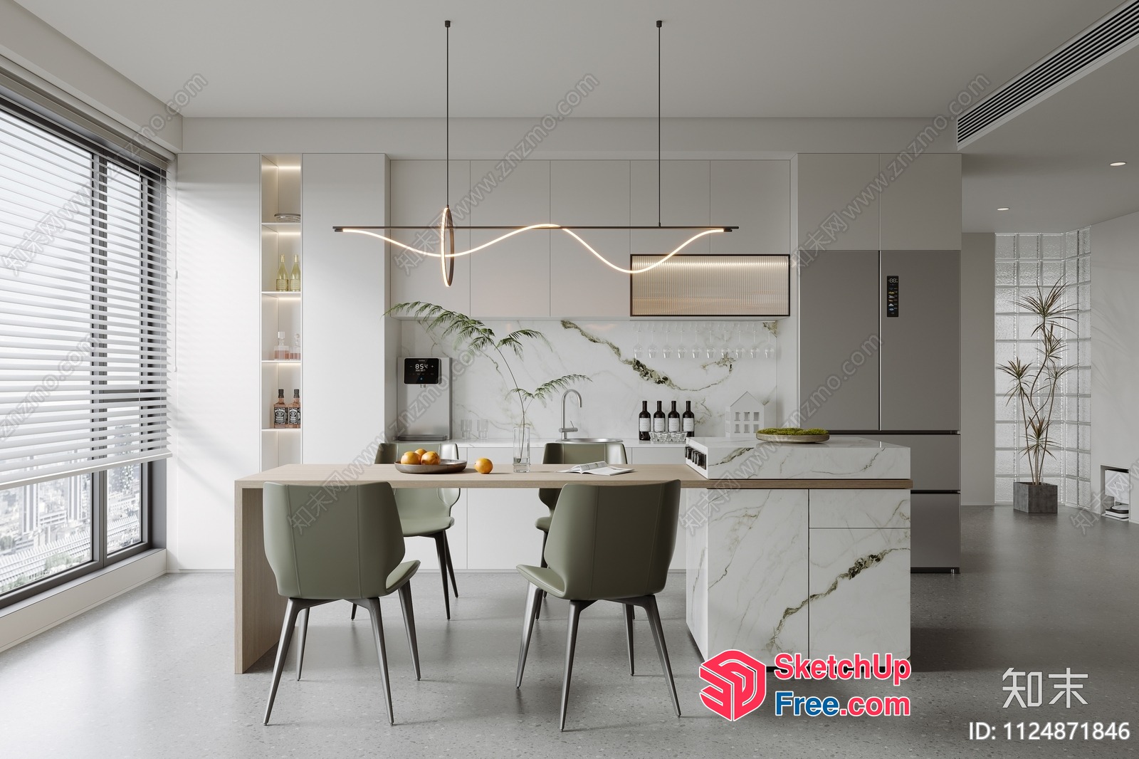 Modern Minimalist Kitchen And Dining Area 3D SketchUp File