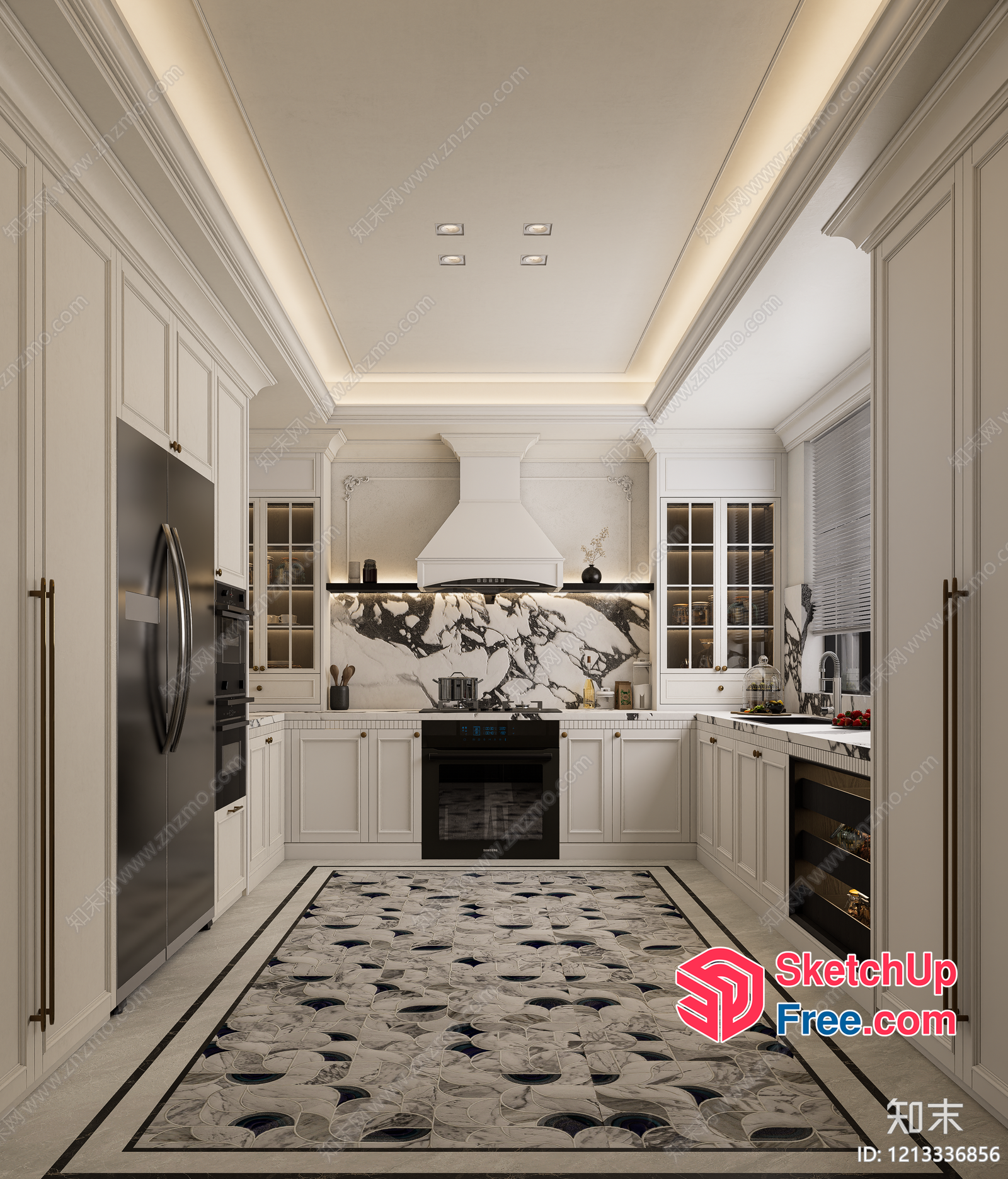 Elegant White Kitchen With Marble Accents 3D SketchUp File
