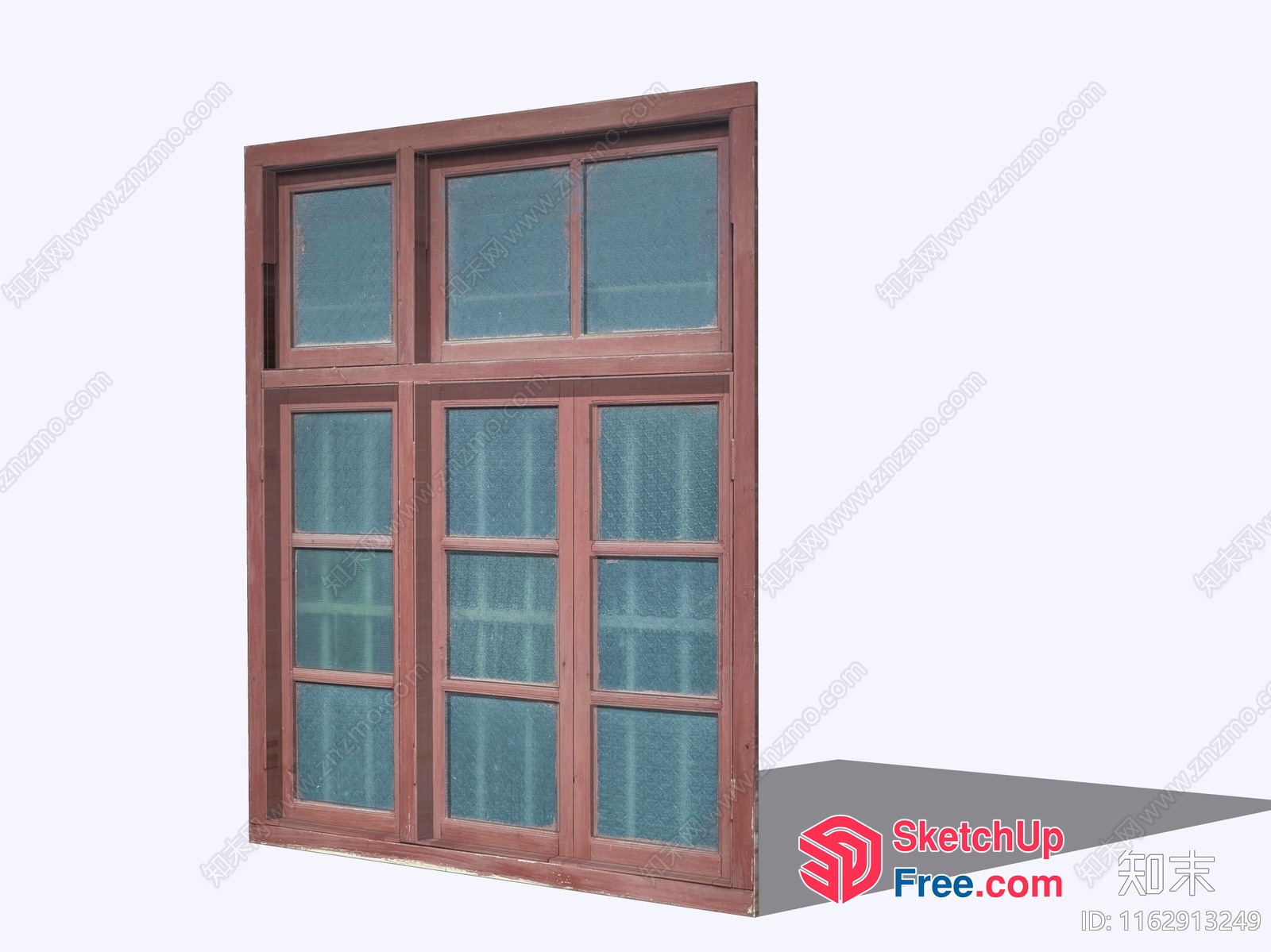 Wooden Window With Glass Panes And Brown Frame 3D SketchUp File