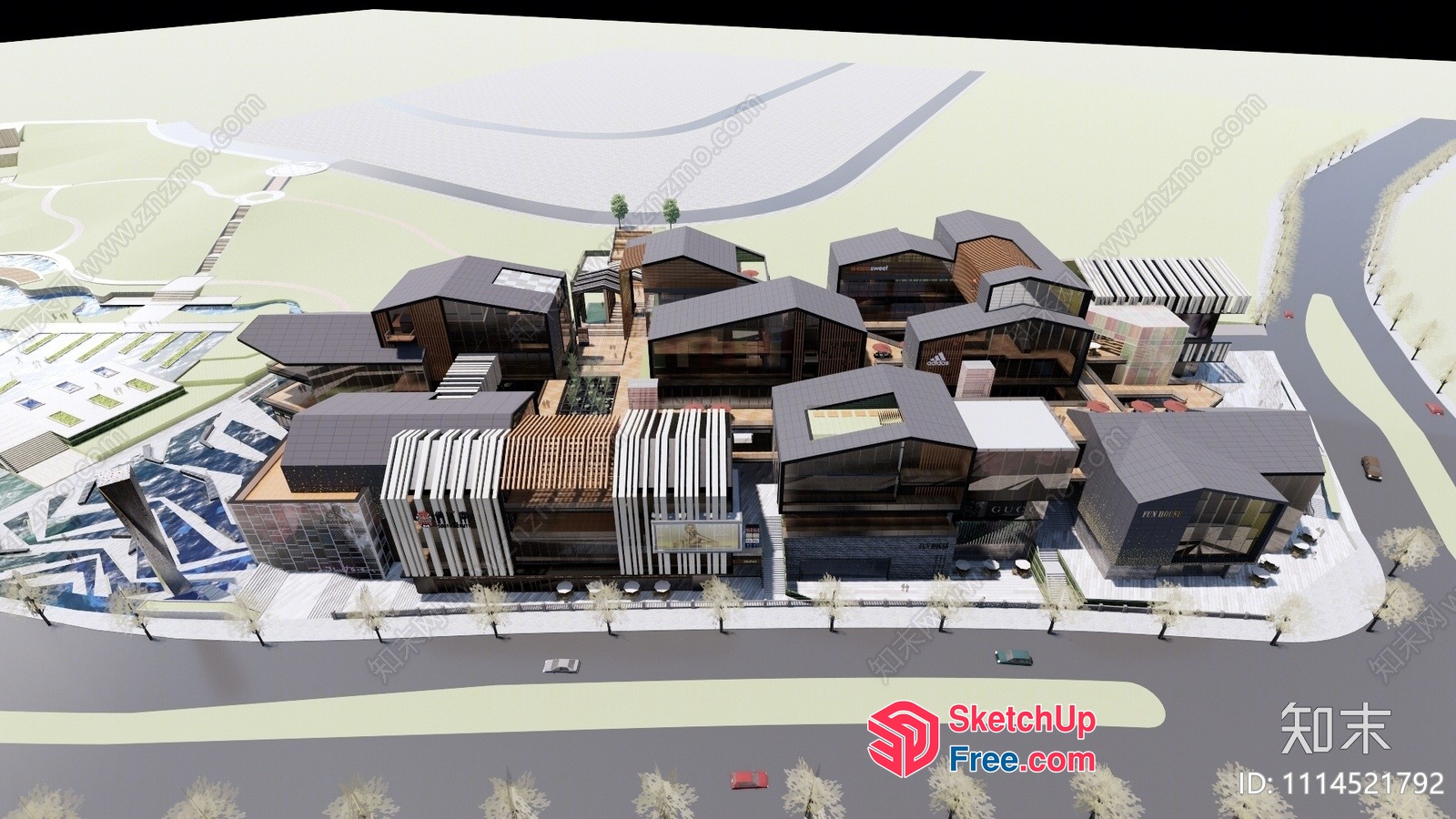 Modern Industrial Park Commercial Street 3D SketchUp File