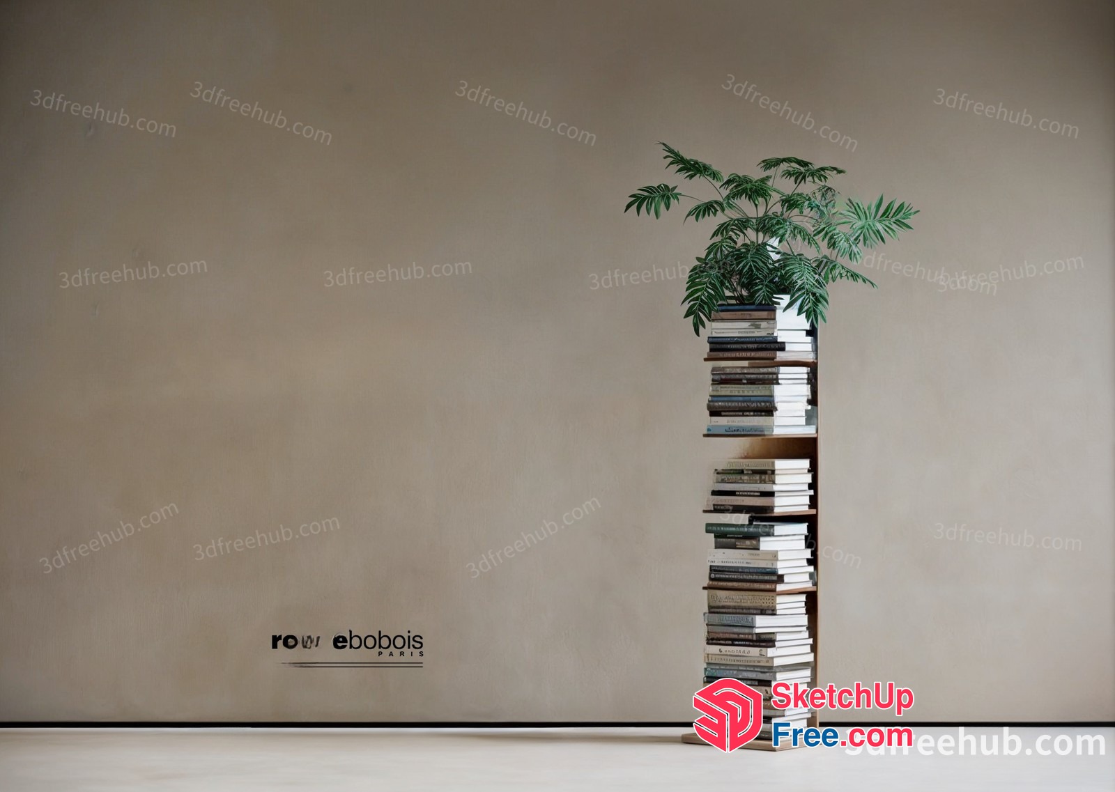 Tall Bookcase With Plant On Top 3D SketchUp File