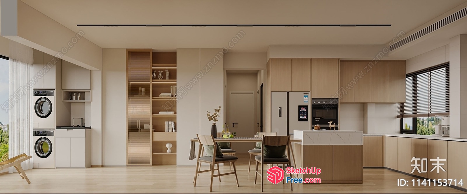 Modern Minimalist Open Plan Living Space 3D SketchUp File