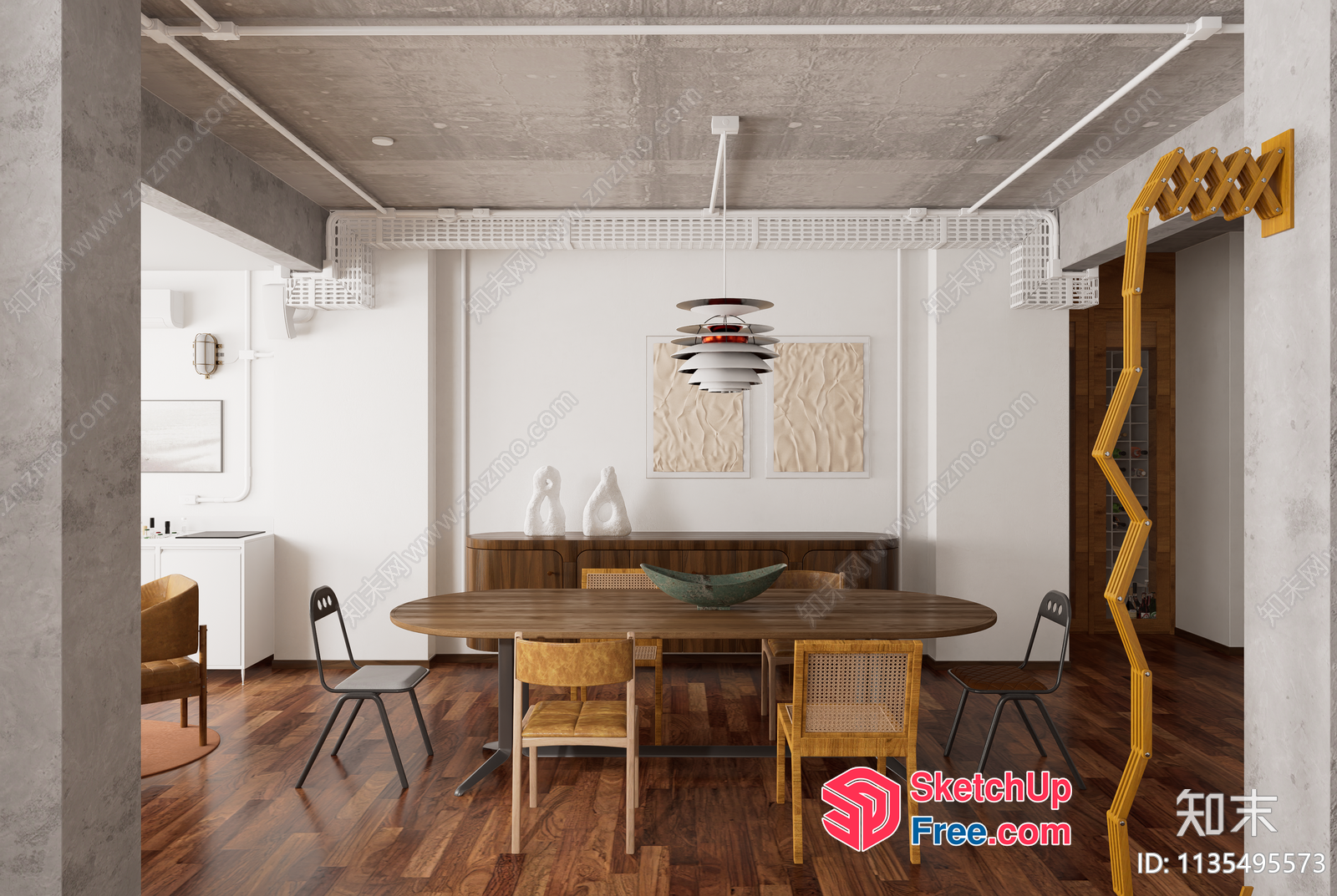 Modern Minimalist Dining Room With Sleek Wooden Furniture 3D SketchUp File