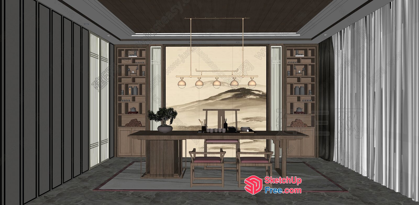 Modern Minimalist Office Interior With Japanese Style Elements 3D SketchUp File