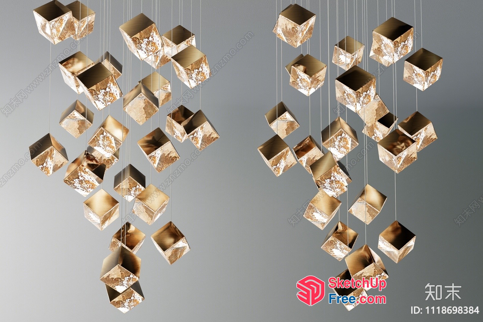 Elegant Gold And White Marble Cube Chandelier 3D SketchUp File