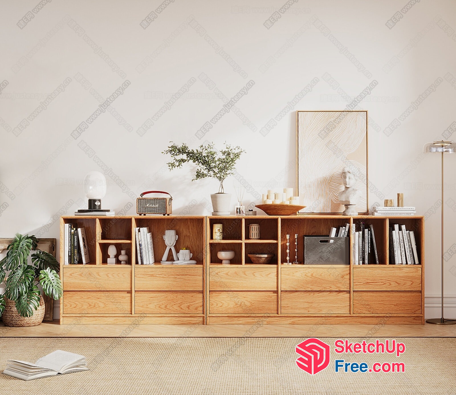 Modern Living Room Decor With Natural Wood Accents 3D SketchUp File