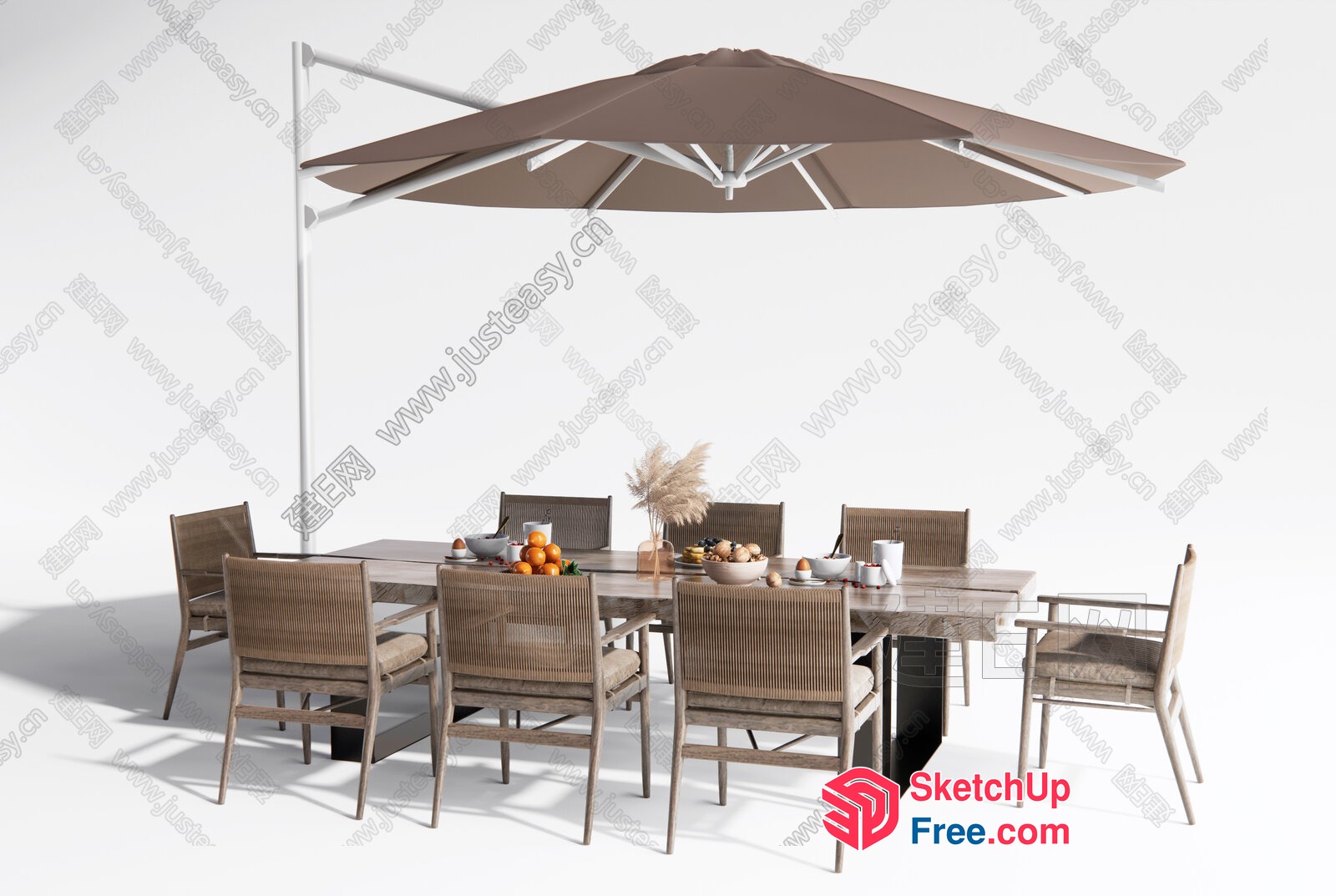 Outdoor Dining Table Set With Umbrella And Chairs 3D SketchUp File