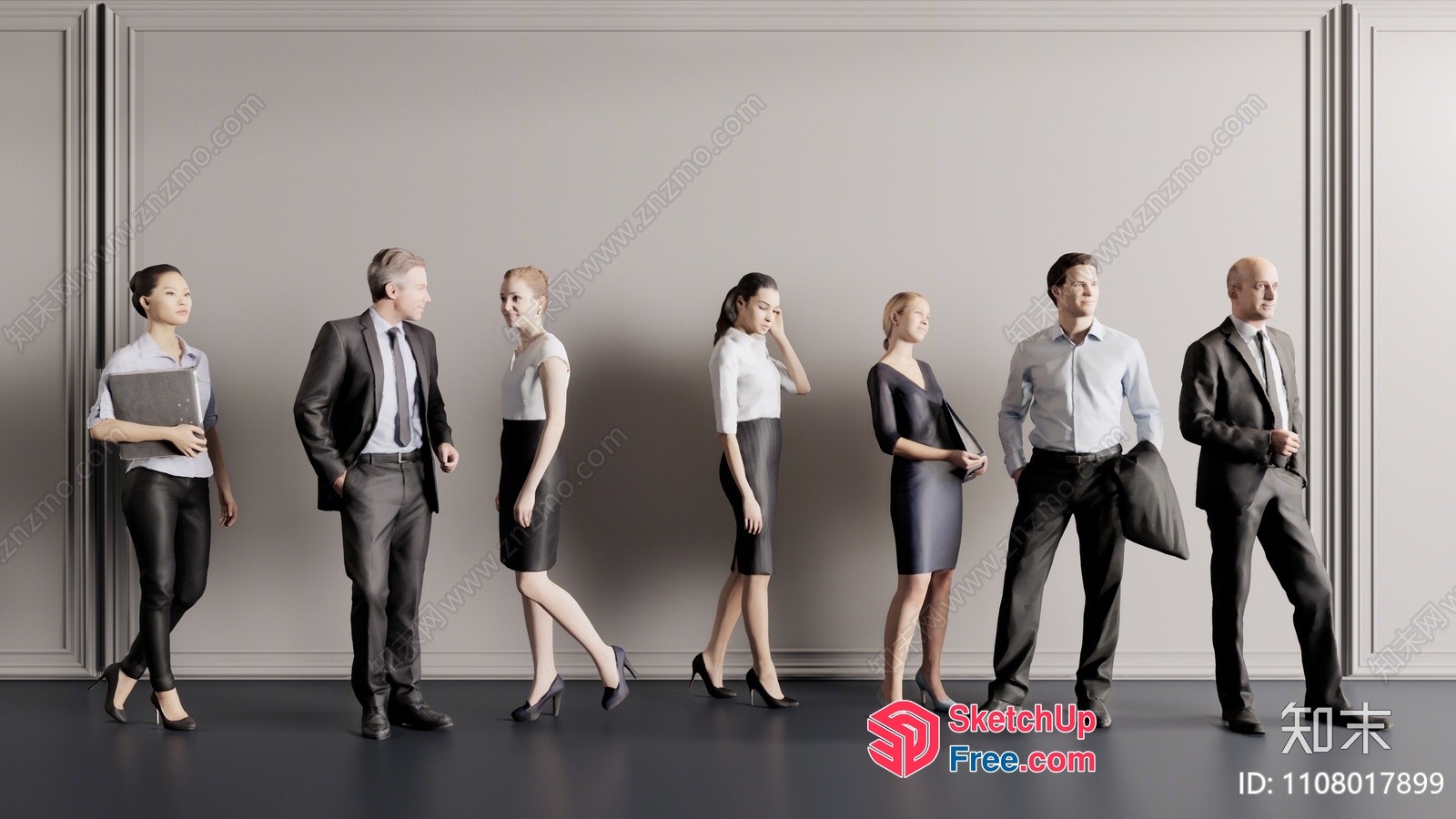Business People Walking In Office Interior 3D SketchUp File