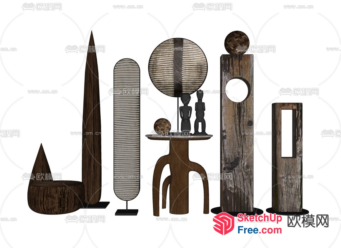 Contemporary Wooden Sculptures And Decorative Items 3D SketchUp File