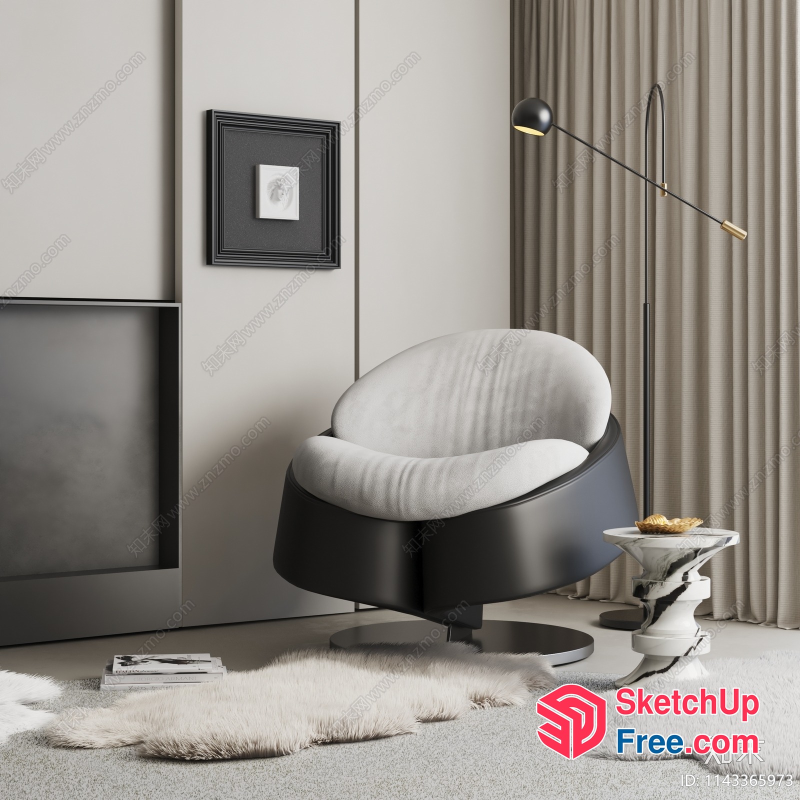 Modern Minimalist Living Room With Creamy Style Accent 3D SketchUp File