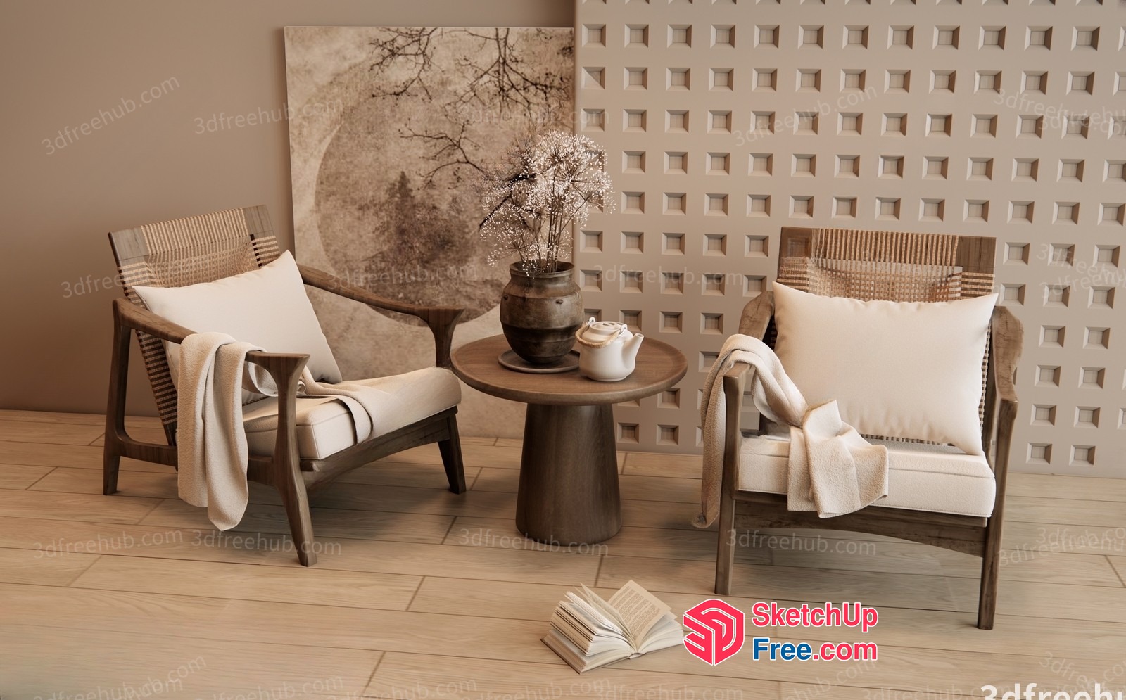 Two Chairs And Coffee Table In Neutral Tones 3D SketchUp File