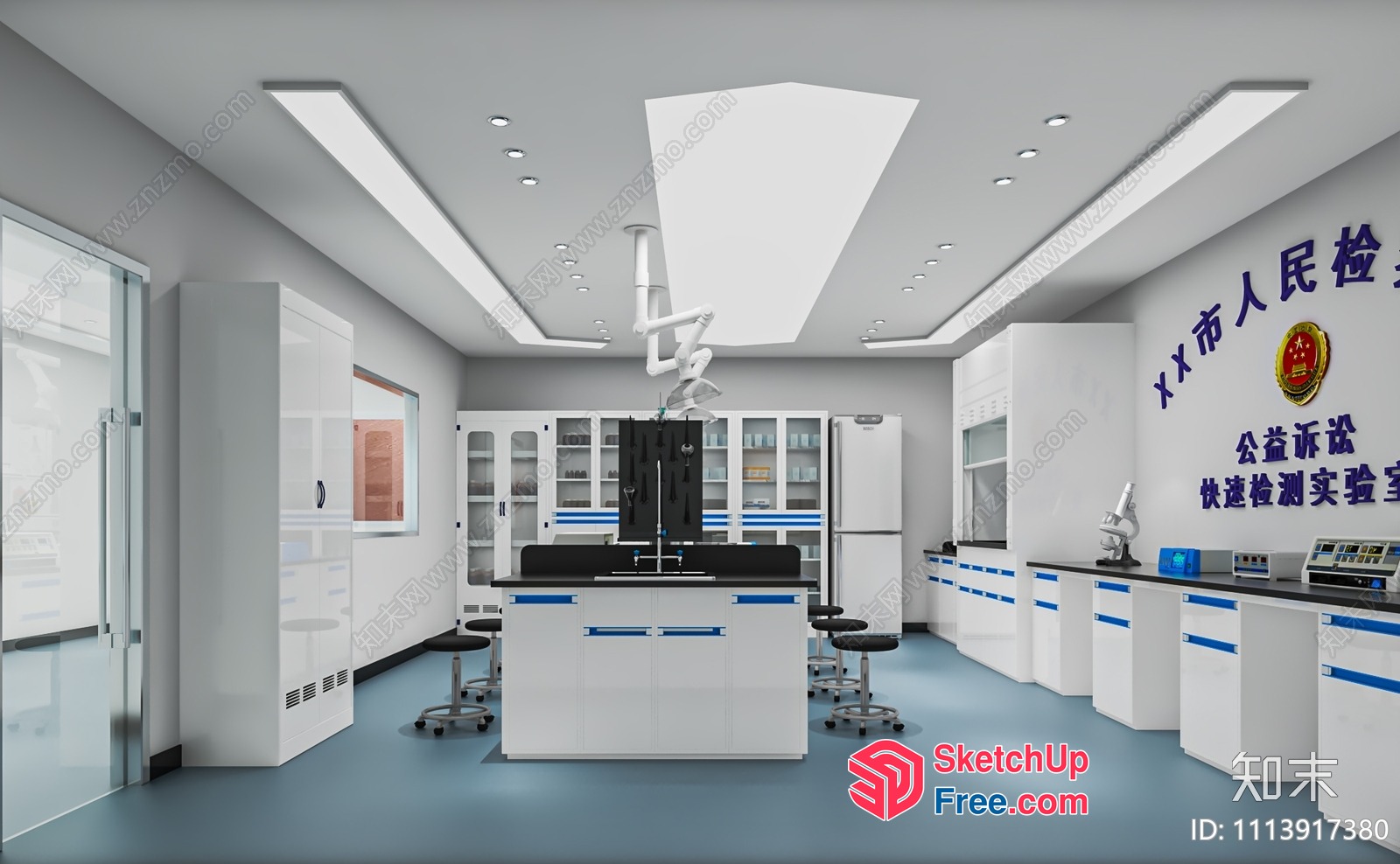 Modern Laboratory Space With Sleek Furniture And Blue Floors 3D SketchUp File