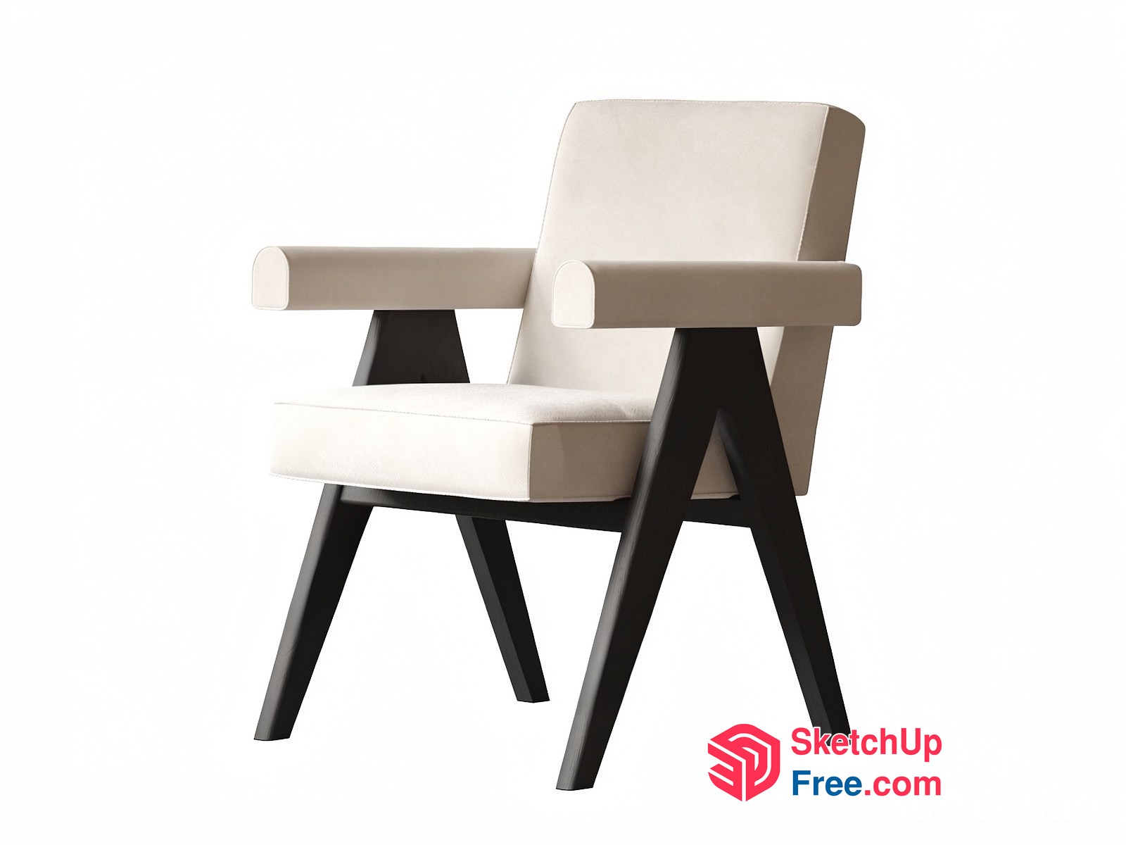 Modern Creamy Style Armchair With Black Legs 3D SketchUp File