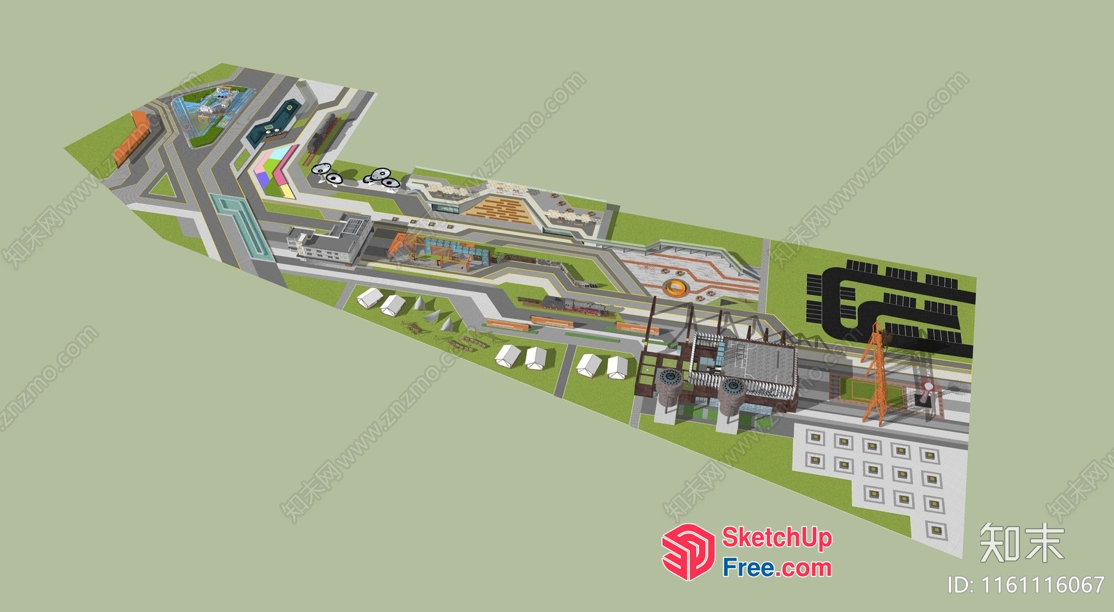Industrial Park With Stairs And Building 3D SketchUp File