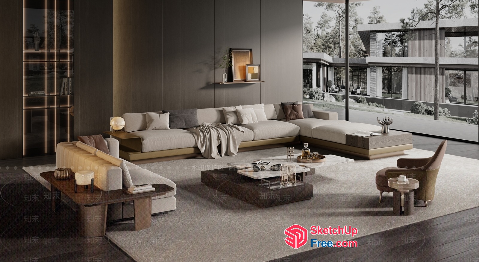 Modern Living Room With L-Shaped Sofa And Coffee Table 3D SketchUp File