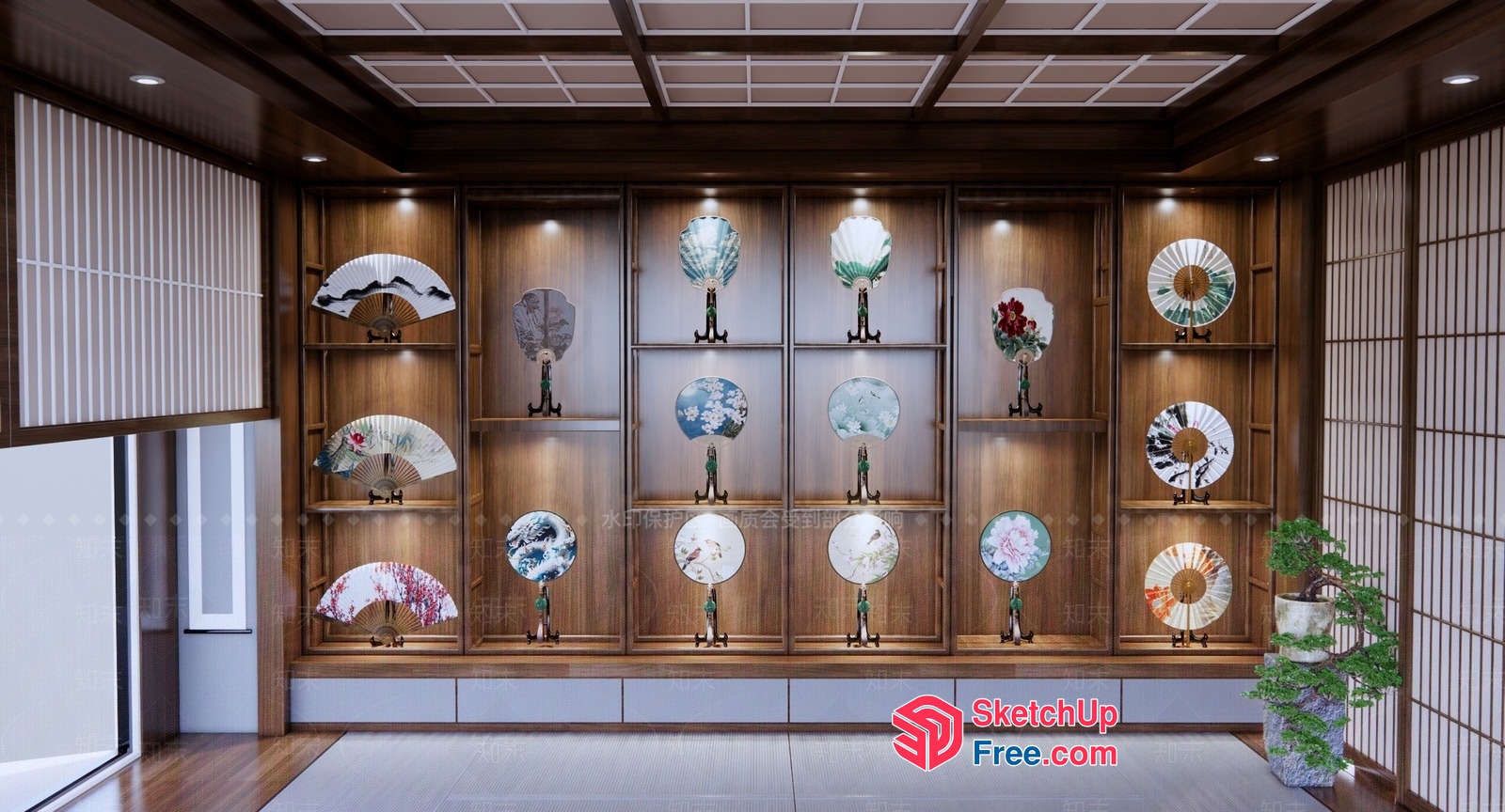 Japanese-Style Decorative Fan Display 3D SketchUp File