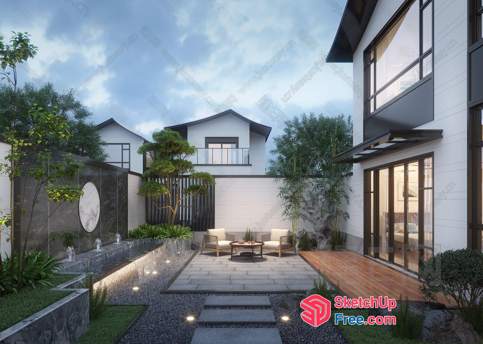 Modern Japanese-Inspired Exterior Villa 3D SketchUp File