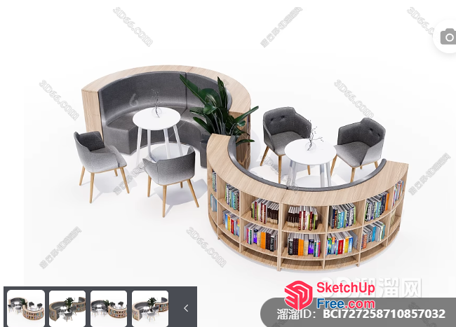Modern Bookcase And Dining Table Set 3D SketchUp File