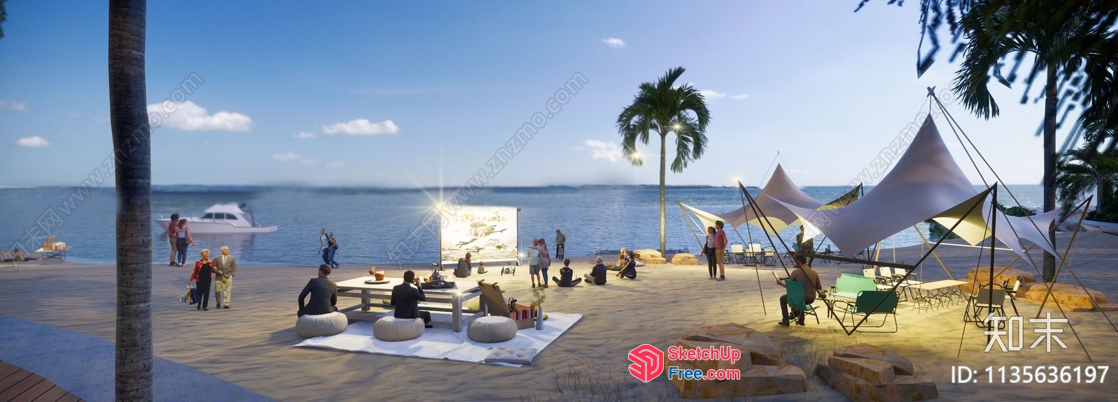 Outdoor Seating Area By The Water 3D SketchUp File