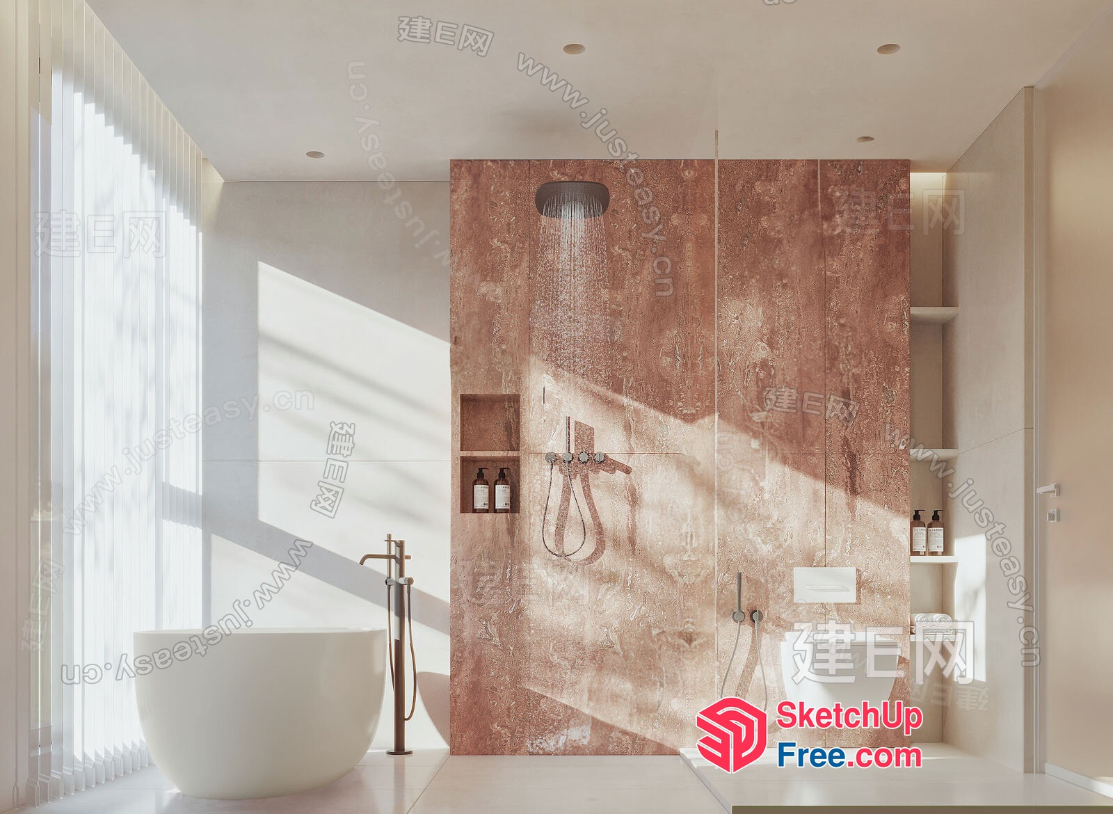 Modern Bathroom With Rose Gold Accents And White Fixtures 3D SketchUp File