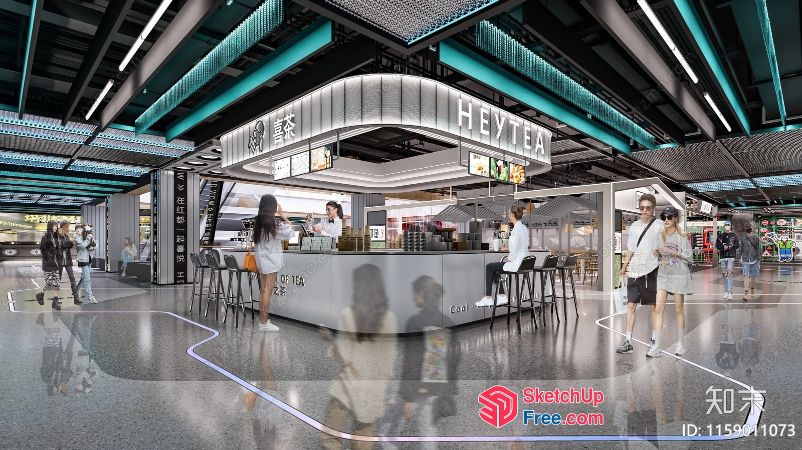 Modern Commercial Space With Teahouse 3D SketchUp File