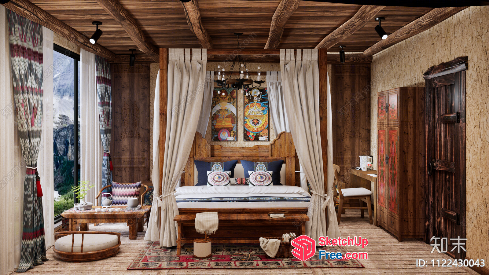 Rustic Traditional Bedroom Interior 3D SketchUp File