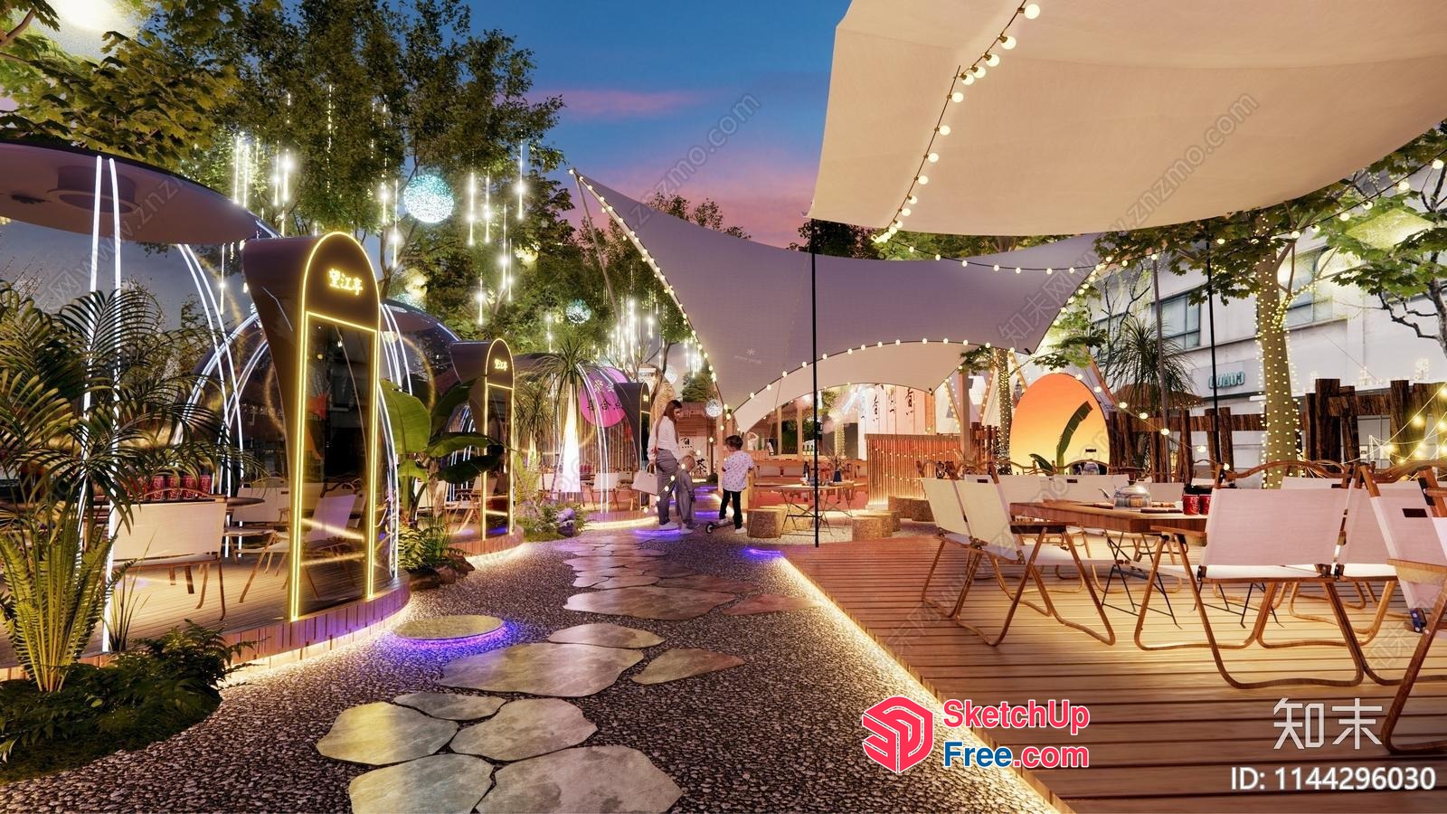 Elegant Outdoor Cafe With Modern Decor And Lighting 3D SketchUp File