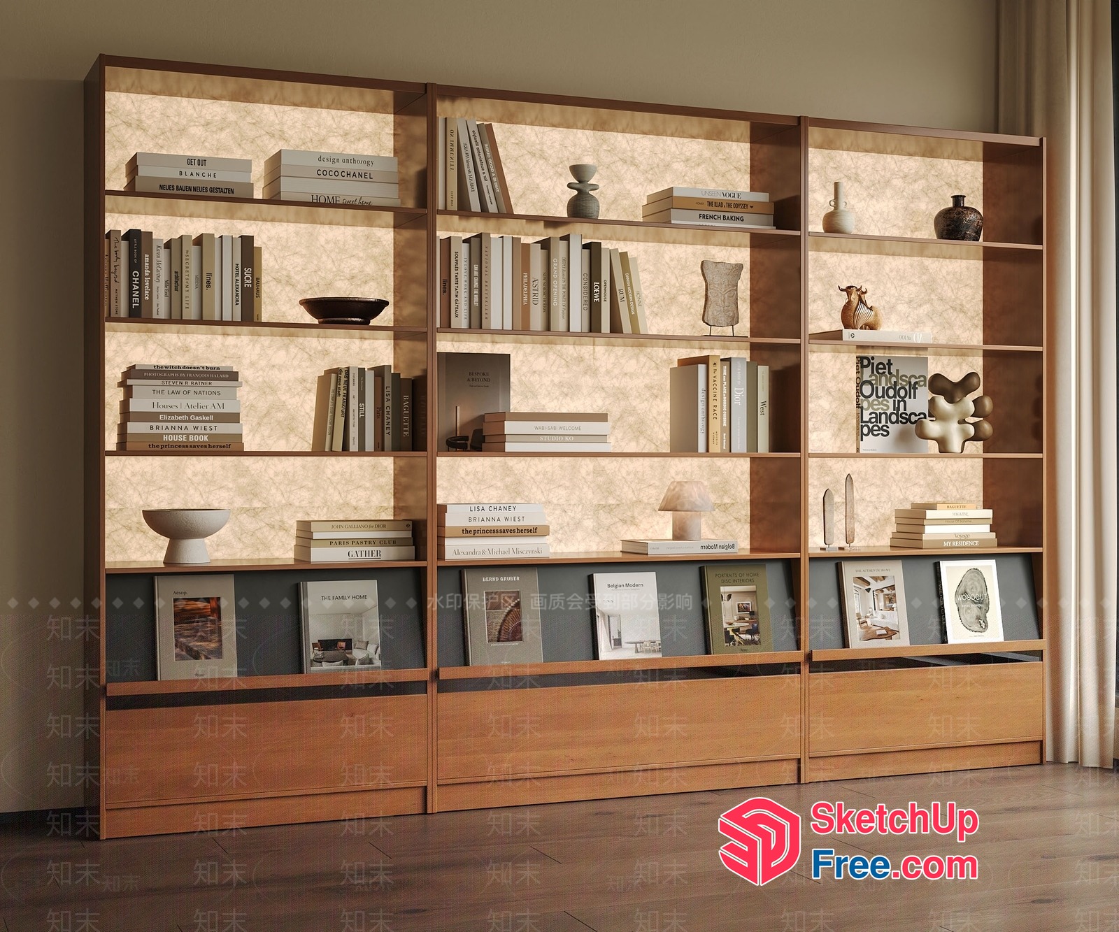 Modern Bookcase With Built-In Lighting And Storage 3D SketchUp File