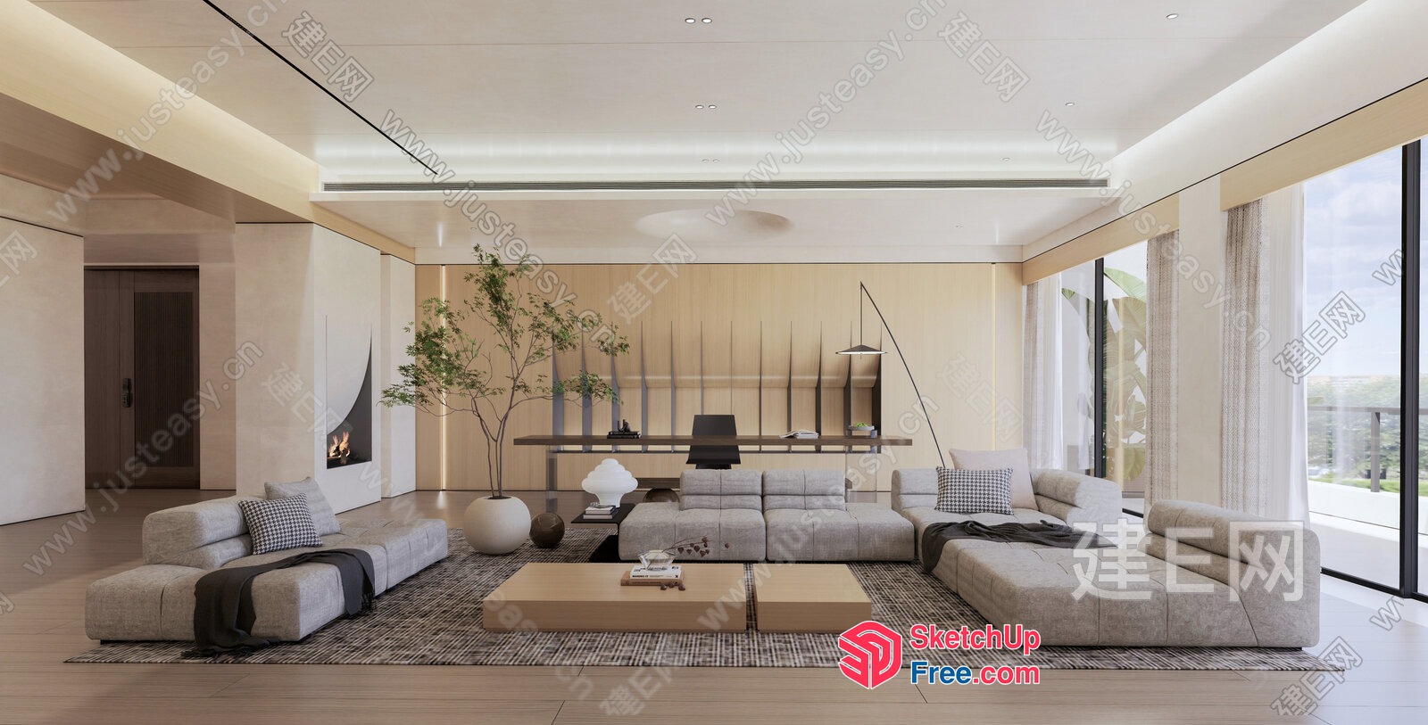 Modern Living Room With Neutral Color Scheme And Natural Light 3D SketchUp File