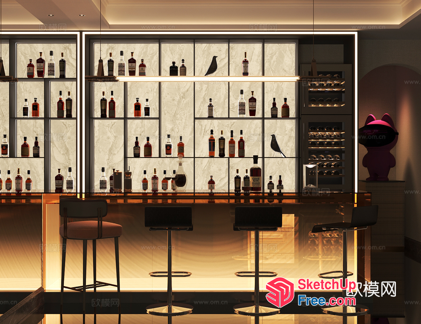Modern Bar With Sleek Glass Bar Counter And Elegant Lighting 3D SketchUp File