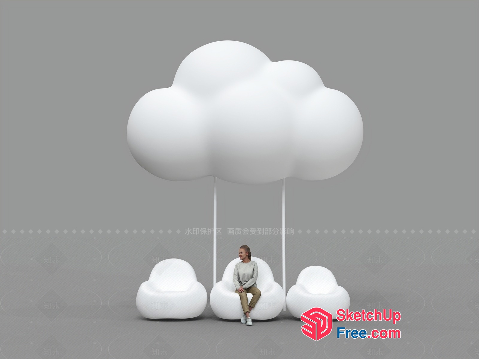 Cloudy White Seating Area 3D SketchUp File