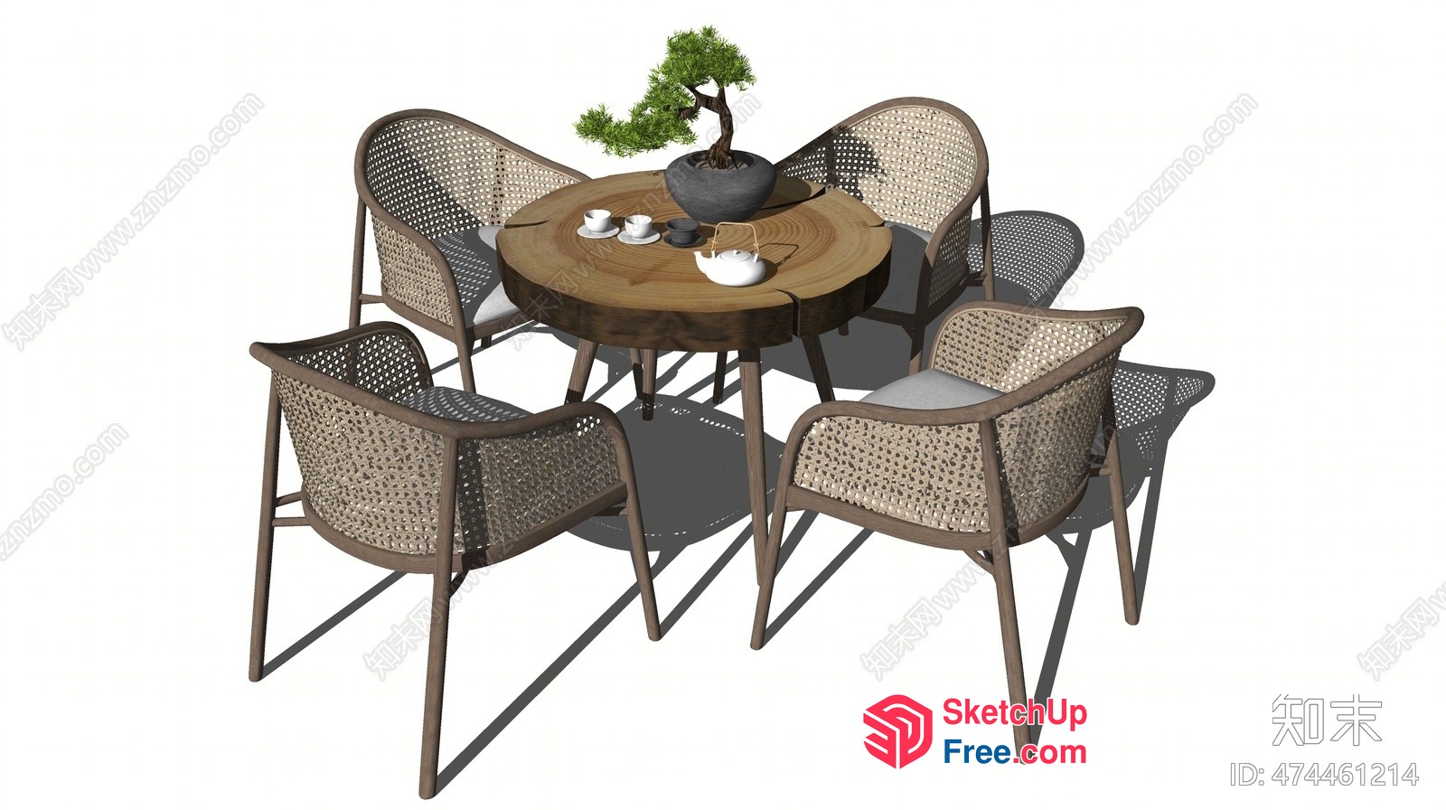 Outdoor Table And Chairs With Bonsai Tree 3D SketchUp File
