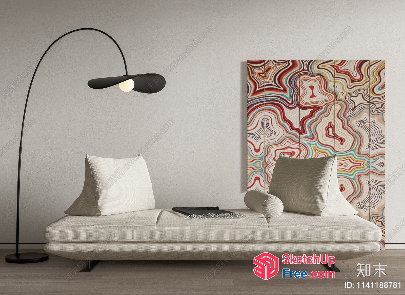Minimalist Living Room With Creamy Style Sofa 3D SketchUp File