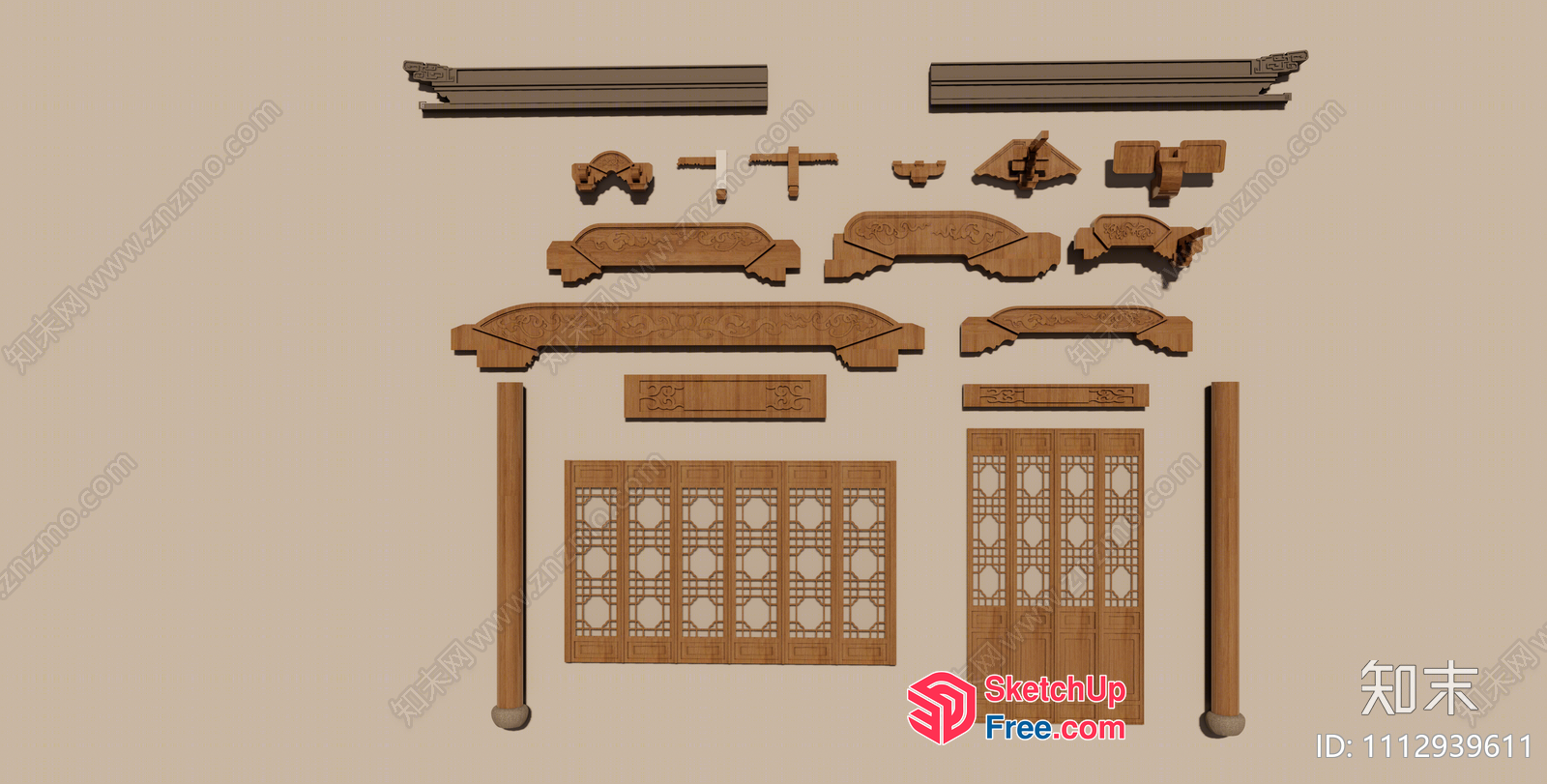 Traditional Asian Style Wooden Door And Window Frame 3D SketchUp File