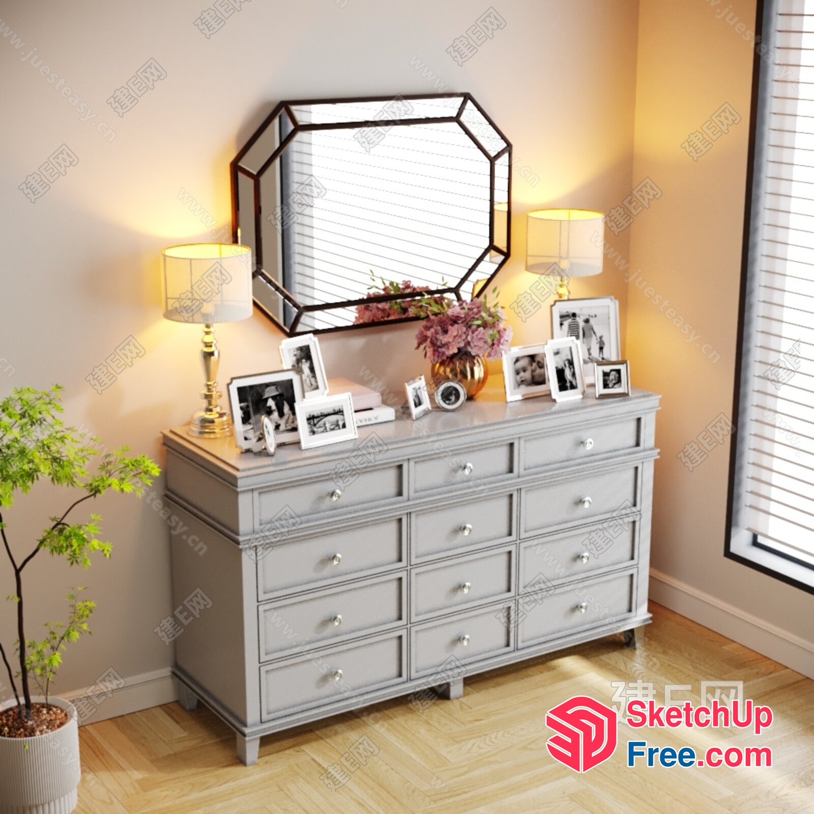Elegant Dresser With Mirror And Decorative Accents 3D SketchUp File