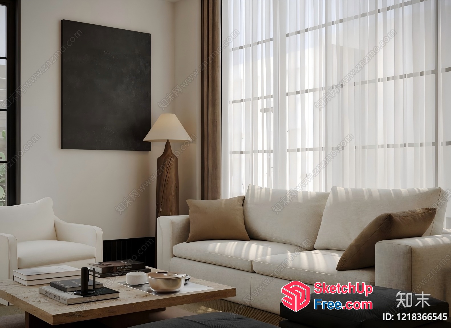 Elegant White And Brown Living Room 3D SketchUp File