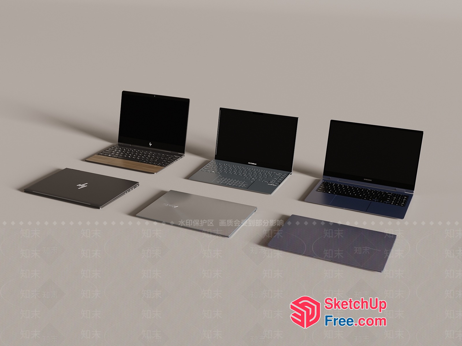 Six Laptops Of Various Sizes And Styles 3D SketchUp File