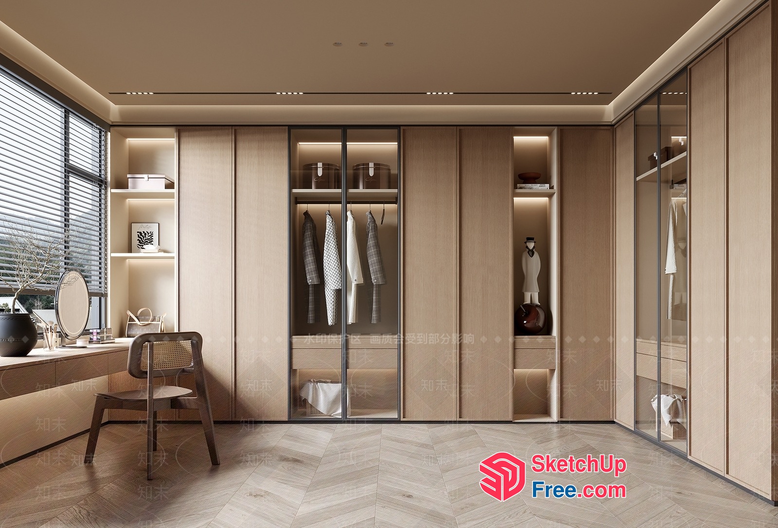 Modern Minimalist Wardrobe With Glass Doors 3D SketchUp File
